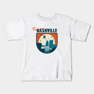 Nashville Tennessee City Sunset Retro Vintage Design Kids T-Shirt